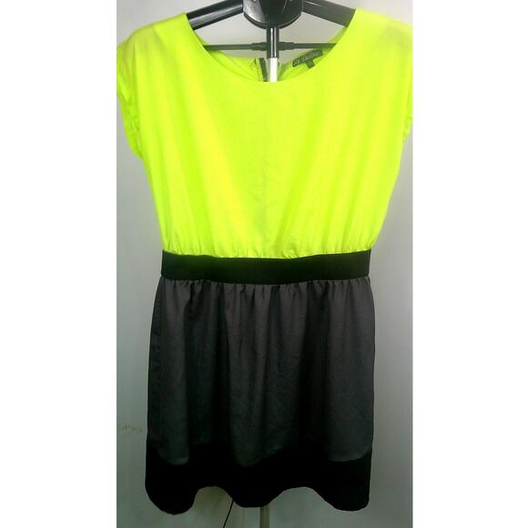 BeBop Women's 80's V-neck Neon Black Gray Dress Large - Picture 1 of 4